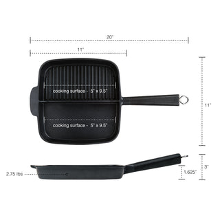MASTERPAN Nonstick 2-Section Grill & Griddle Skillet, 11" (28cm)