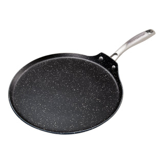 3 PACK BUNDLE - 9.5" FRY PAN + 11" CREPE PAN + 7" SAUCEPAN WITH GLASS LID, WITH STAINLESS STEEL RIVETED HANDLES, CAST ALUMINUM WITH SUPERIOR NON-STICK