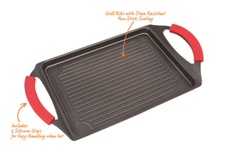 MASTERPAN Nonstick Grill Plate with Silicone Handles, 10"x13" (25x33cm)