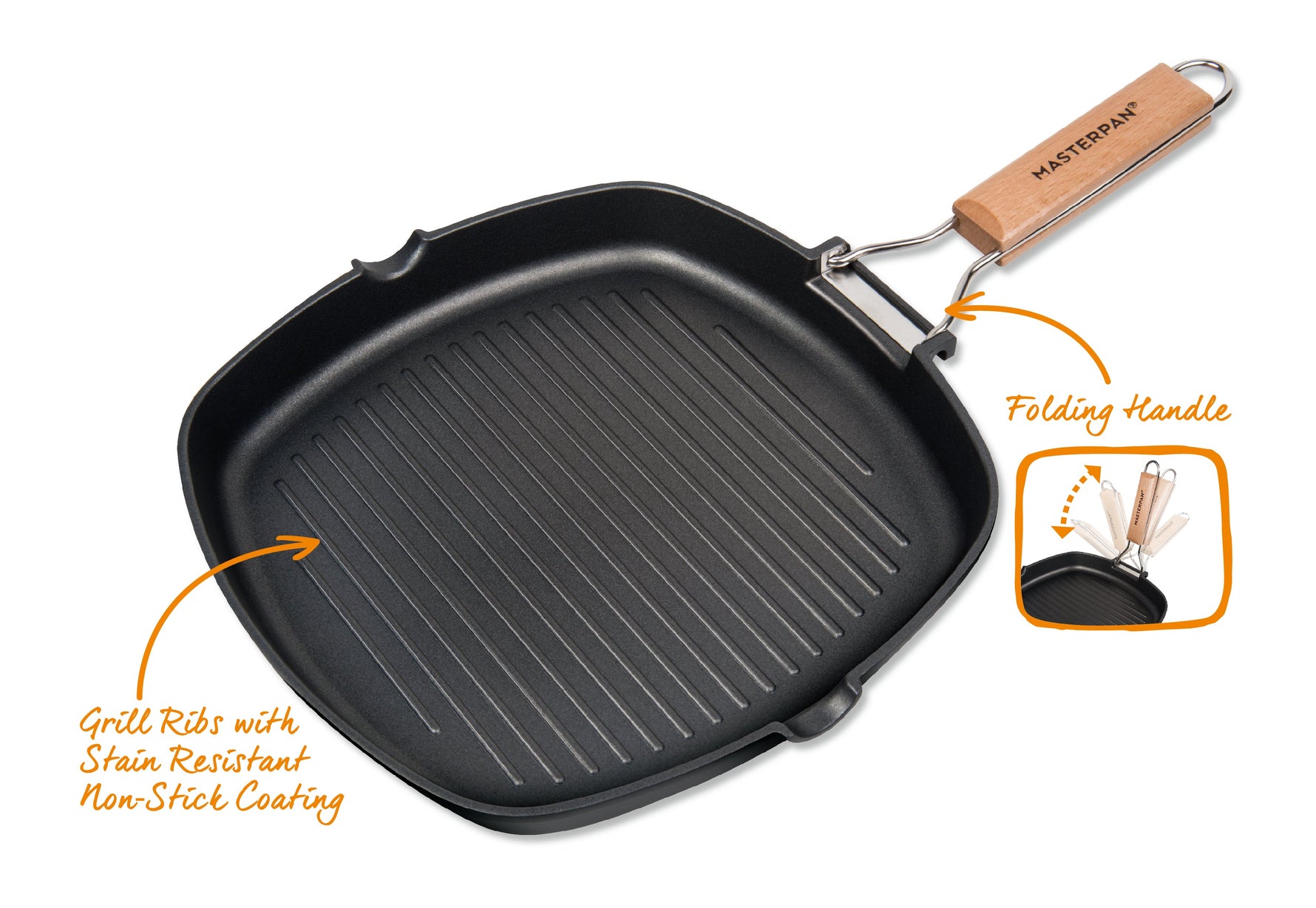 MASTERPAN Nonstick Grill Pan with Folding Handle, 11