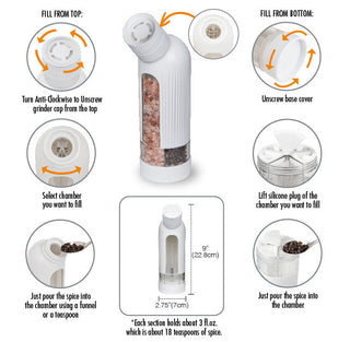 5-in-1 Multi Section Spice Grinder & Dispenser, White (Spices Not Included)