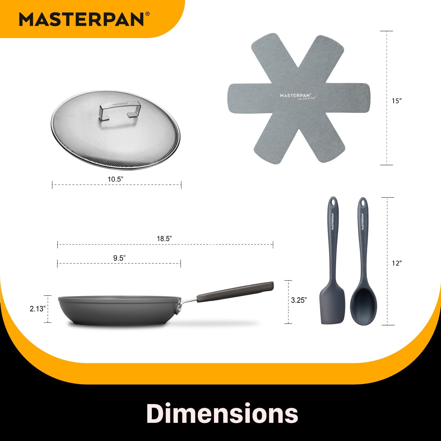 MASTERPAN Ceramic Nonstick Stovetop Oven Frypan & Skillet with Stainless Steel Lid & Utensils, Grey 9.5