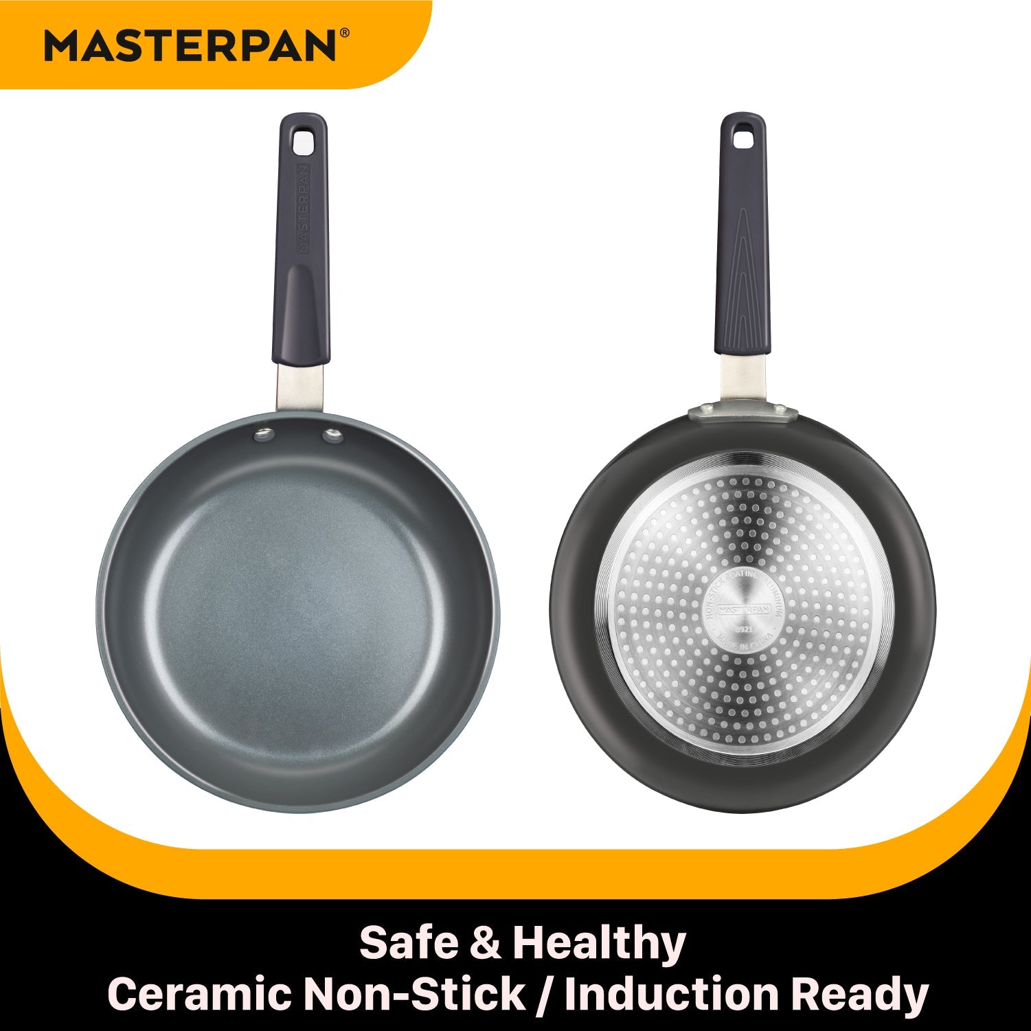 MASTERPAN Ceramic Nonstick Stovetop Oven Frypan & Skillet with Stainless Steel Lid & Utensils, Grey 9.5