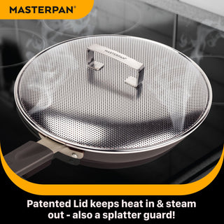 MASTERPAN Ceramic Nonstick Stovetop Oven Frypan & Skillet with Stainless Steel Lid & Utensils, Grey 9.5" (24cm)