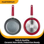 MASTERPAN Ceramic Nonstick Stovetop Oven Frypan & Skillet with Stainless Steel Lid & Utensils, Beet 9.5" (24cm)