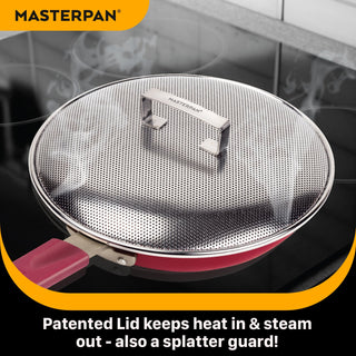 MASTERPAN Ceramic Nonstick Stovetop Oven Frypan & Skillet with Stainless Steel Lid & Utensils, Beet 9.5" (24cm)