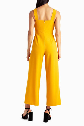 Nicole Miller crisscross halter neck keyhole front sleeveless pleated stretch crepe jumpsuit with pockets - Glamourous Grace