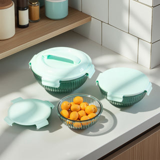 Borosilicate Glass Mixing Bowl Set- Diamond Blue (W/ Handle)