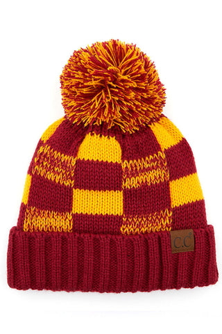 C.C Buffalo Check Beanie with Pom Hat