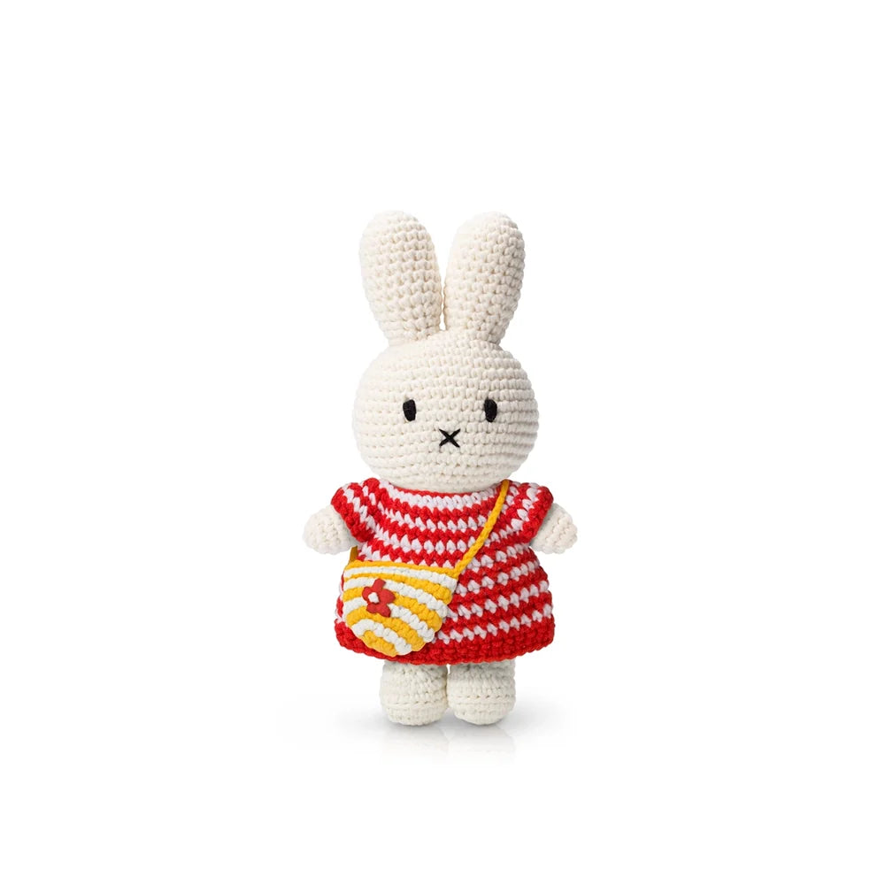 Miffy Crocheted Stuffed Plush - Striped Dress and Striped Bag