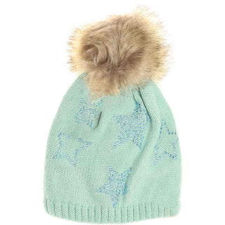 Kids Rhinestone Star Fur Pom C.C Beanie