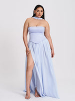 Qianna Baby Blue Peplum Drop Waist Chiffon Gown Miss Circle