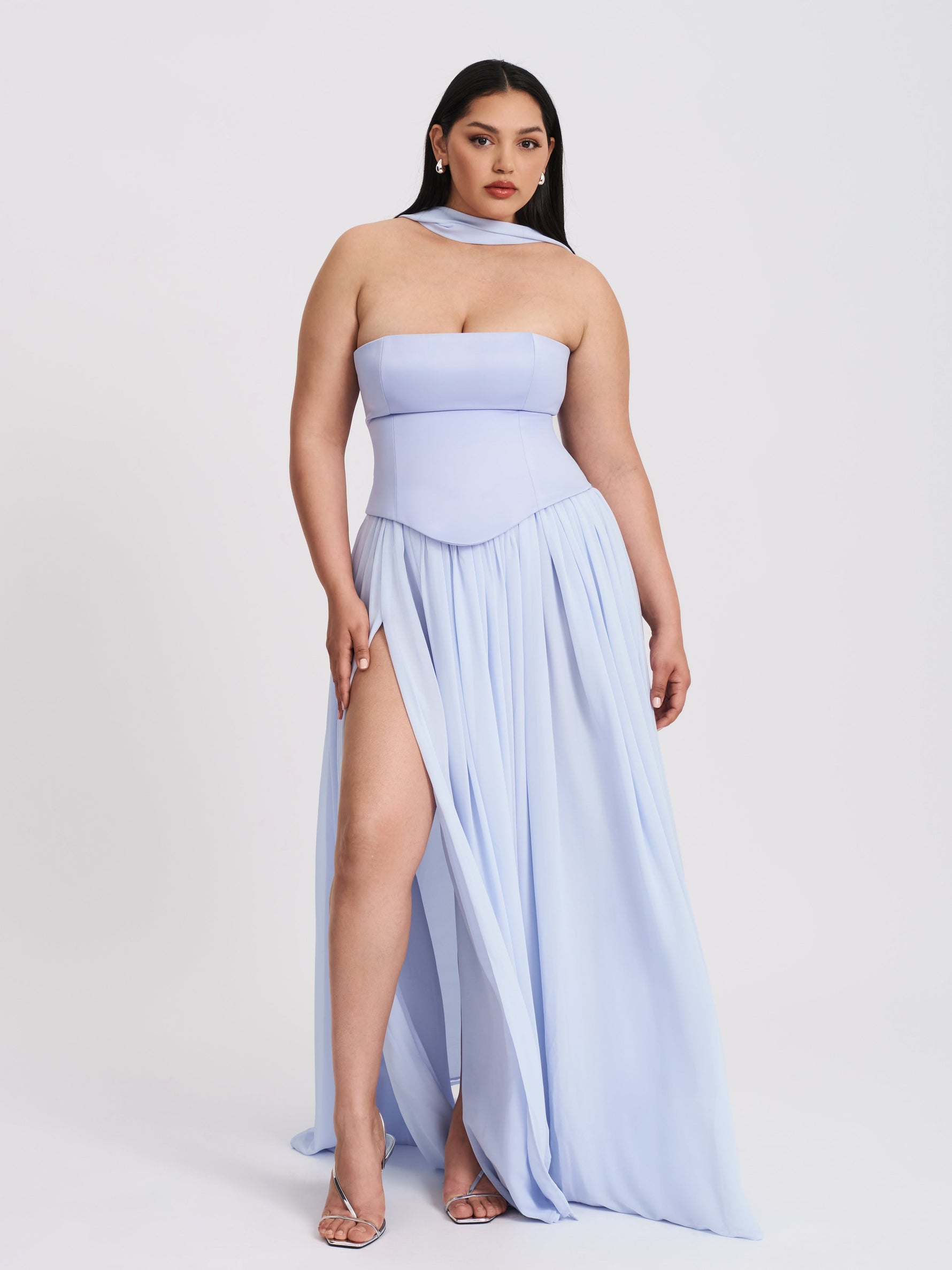 Qianna Baby Blue Peplum Drop Waist Chiffon Gown Miss Circle