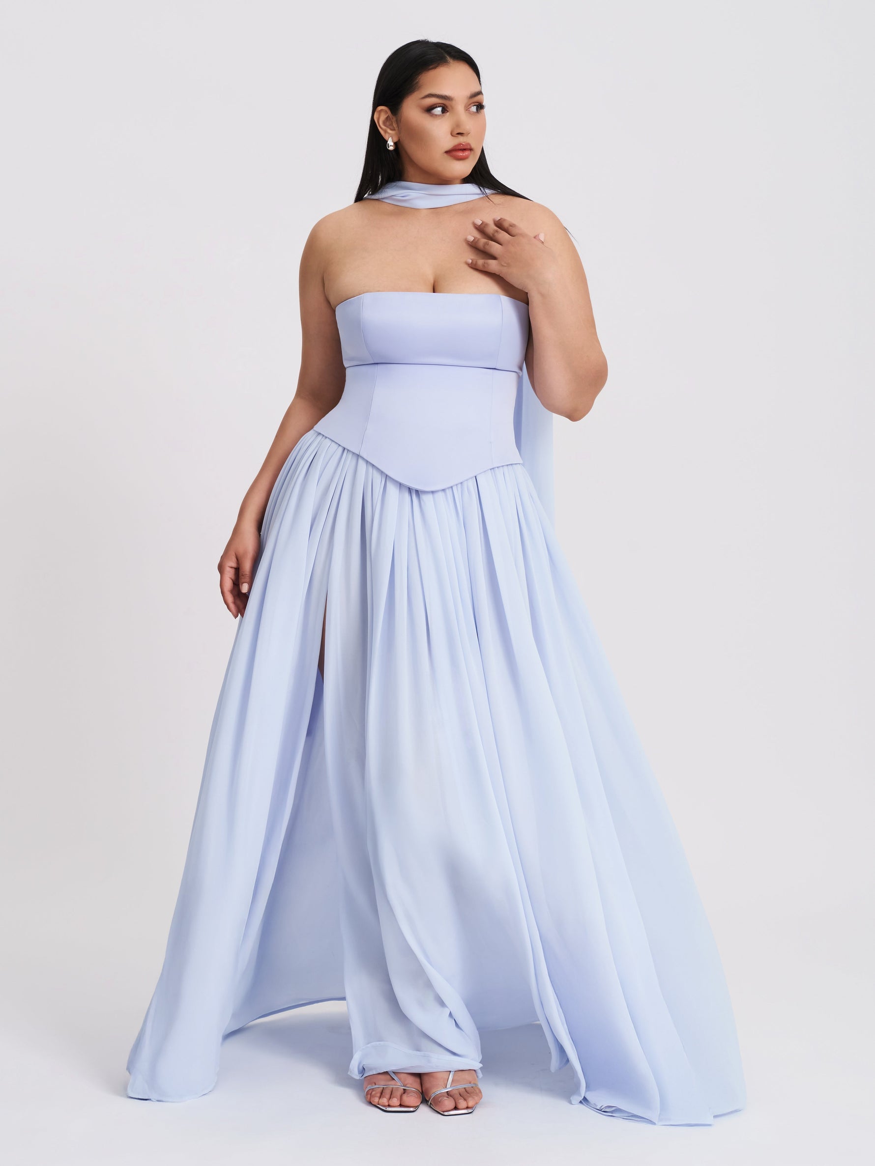 Qianna Baby Blue Peplum Drop Waist Chiffon Gown Miss Circle