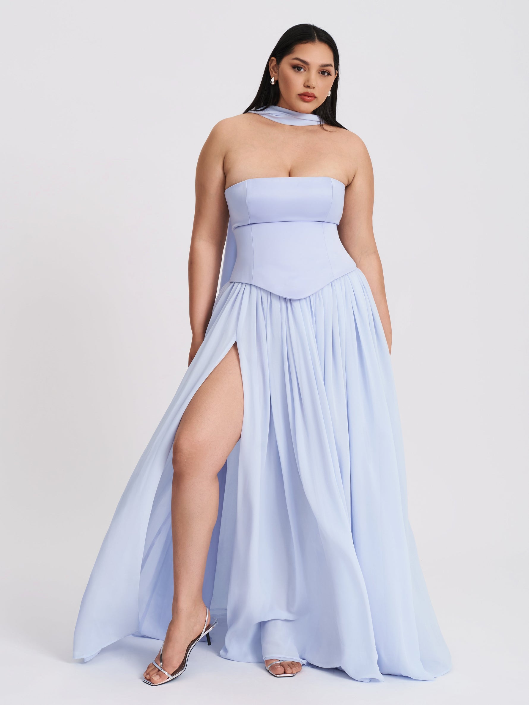 Qianna Baby Blue Peplum Drop Waist Chiffon Gown Miss Circle