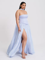 Qianna Baby Blue Peplum Drop Waist Chiffon Gown Miss Circle