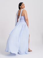Qianna Baby Blue Peplum Drop Waist Chiffon Gown Miss Circle