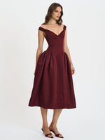 Omella Burgundy Ruched Bust Sweetheart Flared Midi Dress Miss Circle