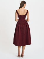 Omella Burgundy Ruched Bust Sweetheart Flared Midi Dress Miss Circle