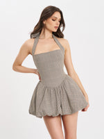 Dacia Plaid Halter Lace-up Bubble Mini Dress Miss Circle