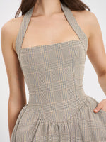 Dacia Plaid Halter Lace-up Bubble Mini Dress Miss Circle