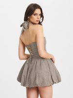 Dacia Plaid Halter Lace-up Bubble Mini Dress Miss Circle