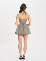 Dacia Plaid Halter Lace-up Bubble Mini Dress Miss Circle