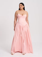 Najwa Baby Pink Ruched Breast Drop Waist Maxi Dress Miss Circle