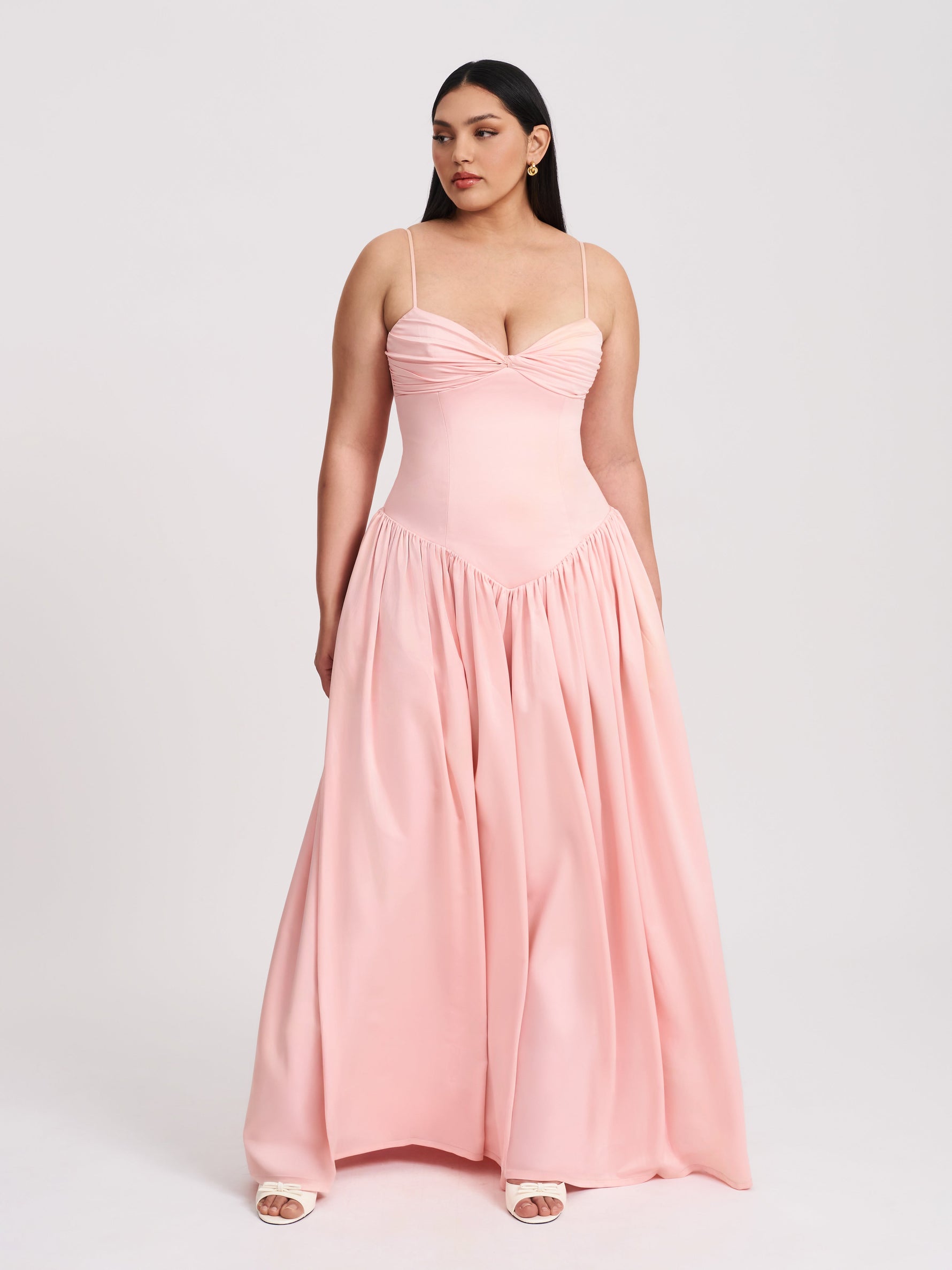 Najwa Baby Pink Ruched Breast Drop Waist Maxi Dress Miss Circle