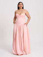 Najwa Baby Pink Ruched Breast Drop Waist Maxi Dress Miss Circle