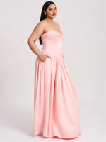 Najwa Baby Pink Ruched Breast Drop Waist Maxi Dress Miss Circle