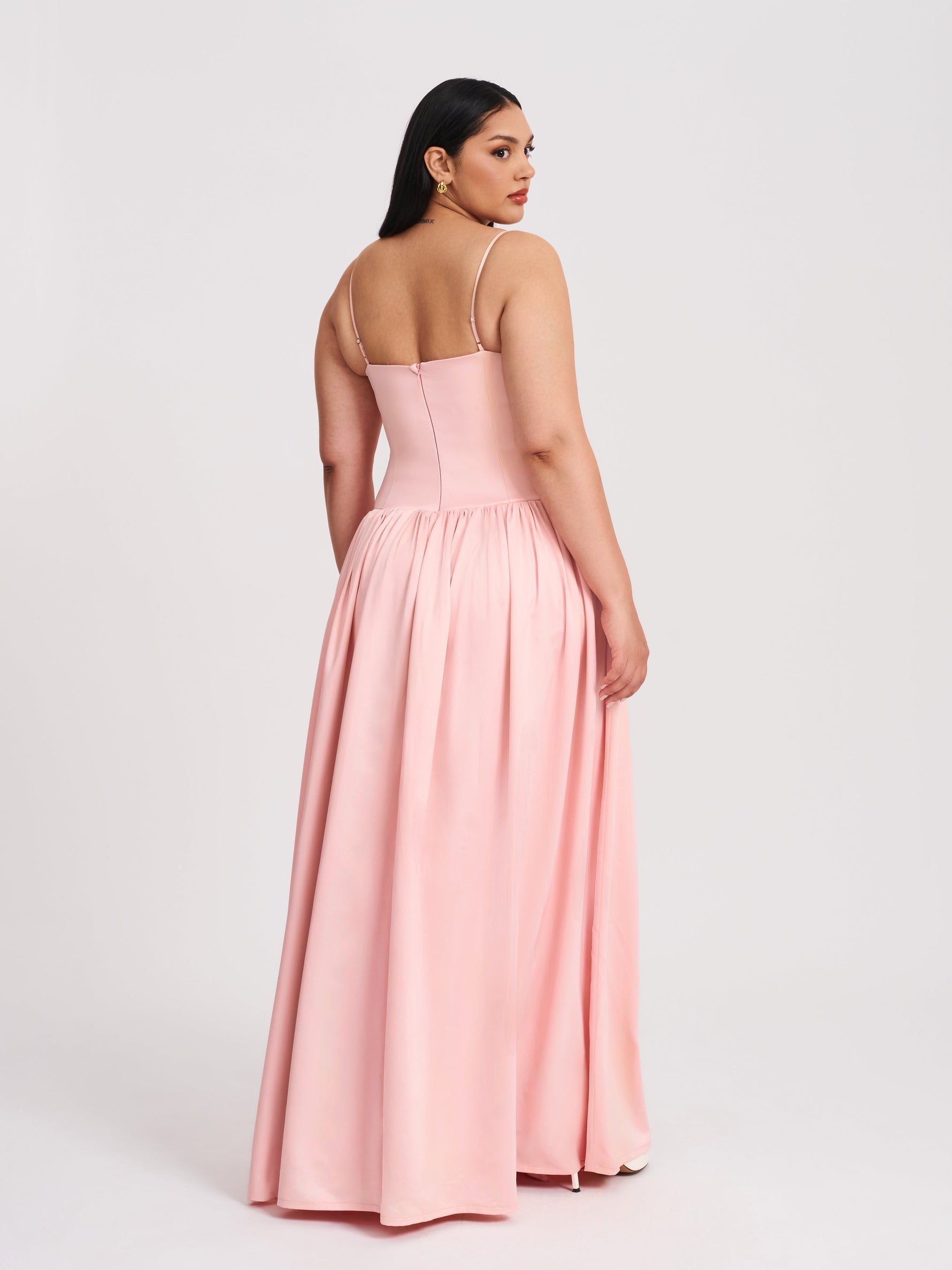 Najwa Baby Pink Ruched Breast Drop Waist Maxi Dress Miss Circle