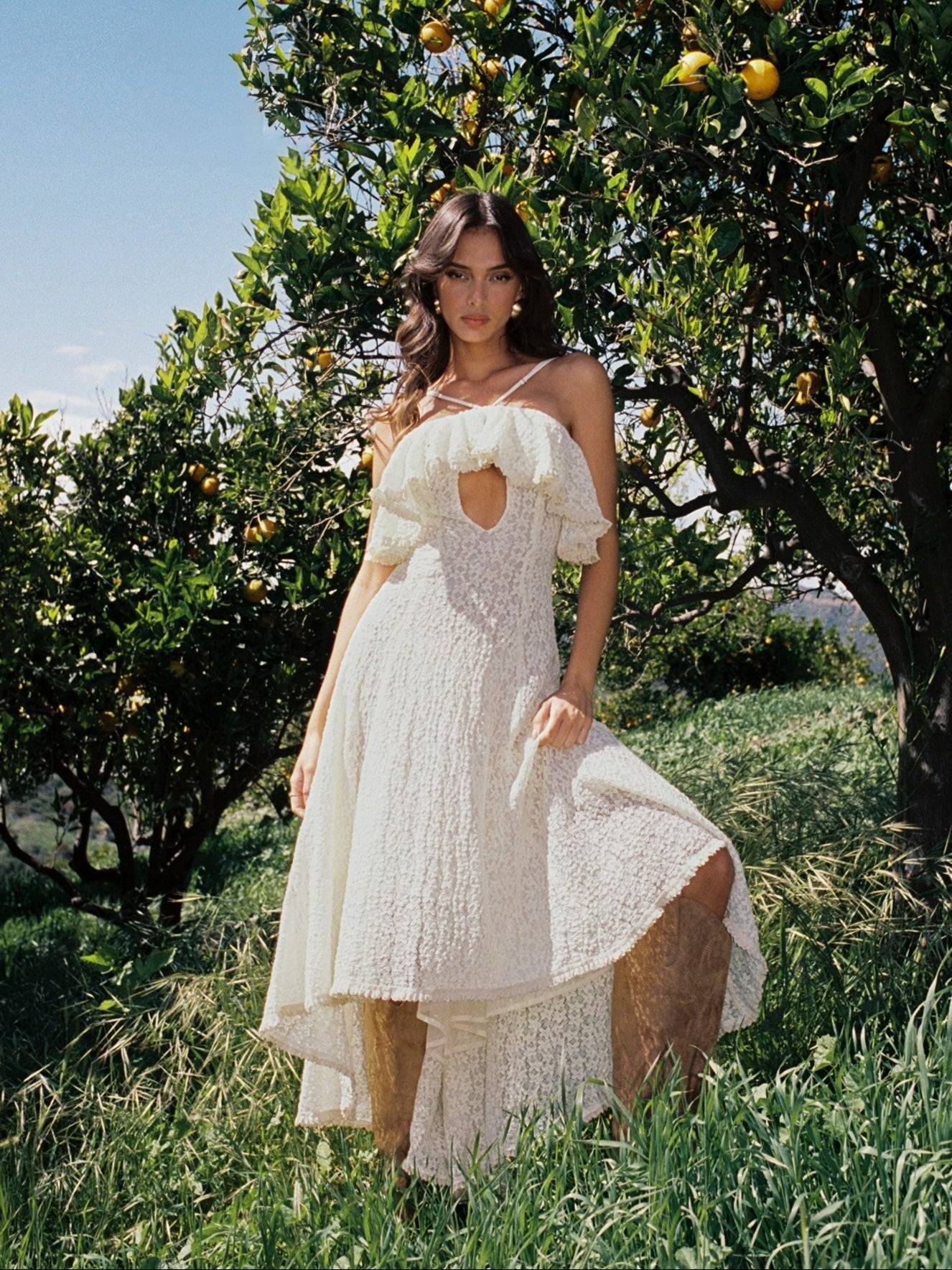 Idra Lace Trim Sleeveless Crochet Midi Trailing Dress