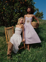 Jaclyn Lavender Lace Trim Cutout Seersucker Midi Dress