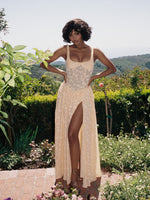 Ulissa Orange Square Neck Jacquard Textured High Slit Maxi Dress Miss Circle