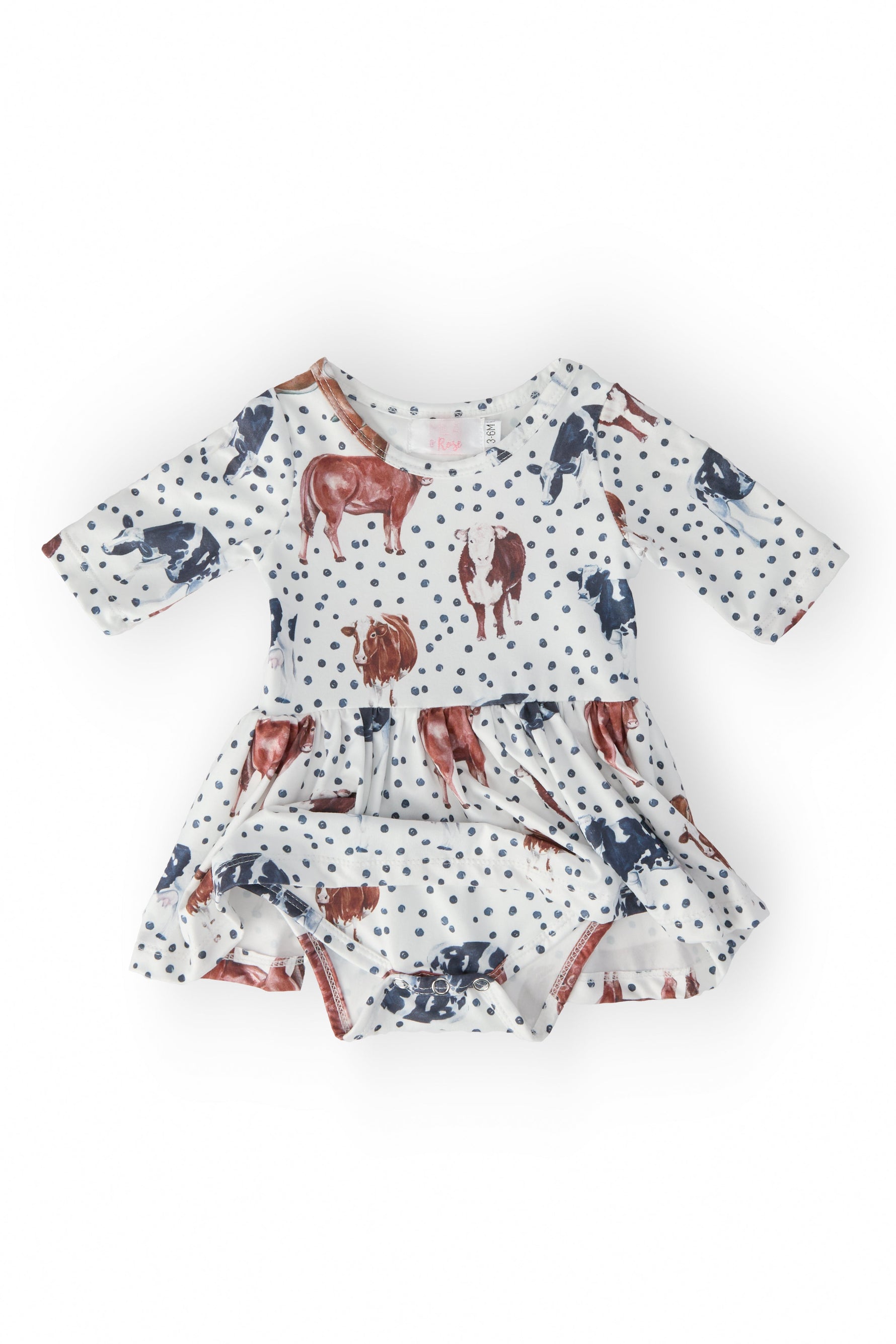Moo Meadows 3/4 Sleeve Twirl Bodysuit