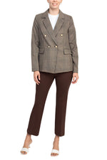 Nanette Lepore Notched Collar Long Sleeve Houndstooth Woven Jacket with Mid Waist Straight Ponte Pants - Glamourous Grace
