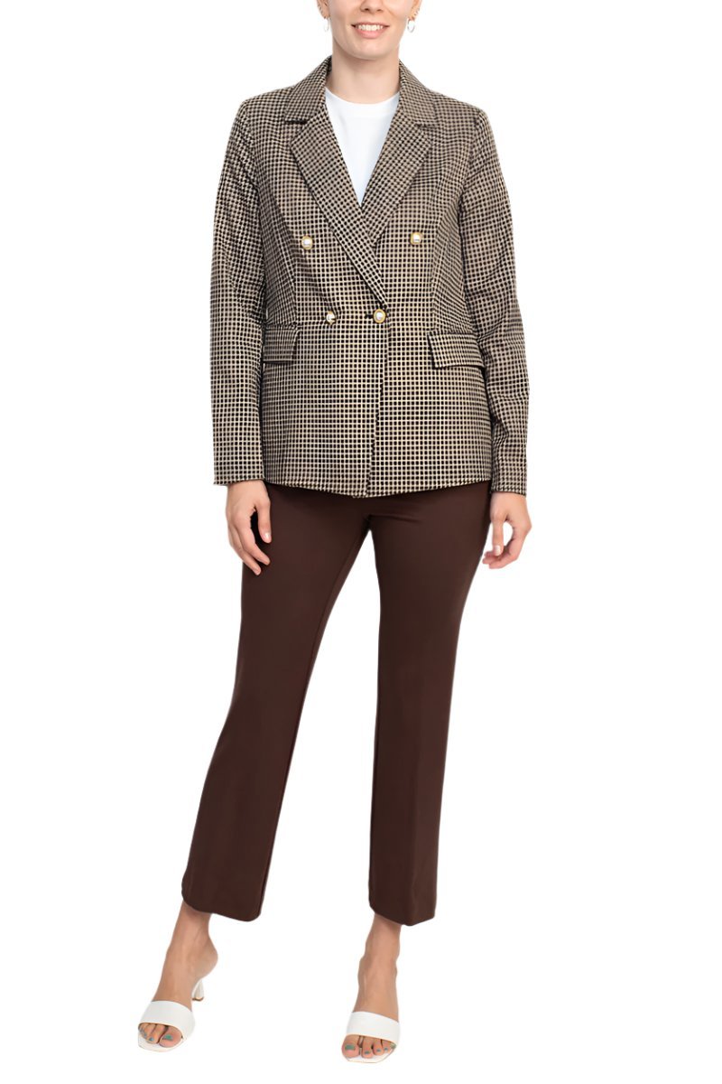 Nanette Lepore Notched Collar Long Sleeve Houndstooth Woven Jacket with Mid Waist Straight Ponte Pants - Glamourous Grace