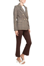Nanette Lepore Notched Collar Long Sleeve Houndstooth Woven Jacket with Mid Waist Straight Ponte Pants - Glamourous Grace