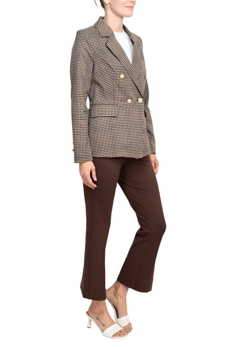 Nanette Lepore Notched Collar Long Sleeve Houndstooth Woven Jacket with Mid Waist Straight Ponte Pants - Glamourous Grace