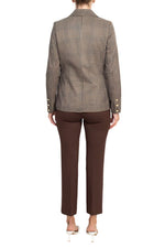Nanette Lepore Notched Collar Long Sleeve Houndstooth Woven Jacket with Mid Waist Straight Ponte Pants - Glamourous Grace