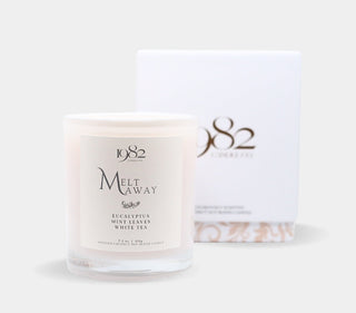 Melt Away (7.5oz Single Wick) - Notes:  Notes: Eucalyptus, Fresh Mint, White Tea Leaves & Jasmine Blossoms - By Baano