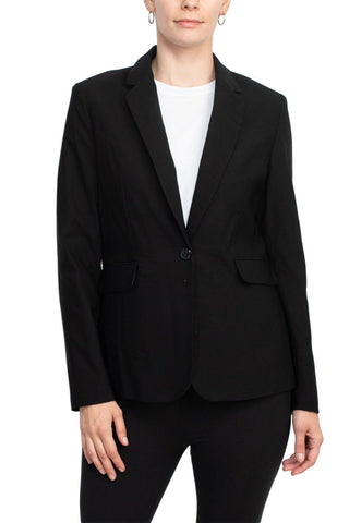 Zac & Rachel notched collar long sleeve one button closure scuba crepe blazer - By Baano