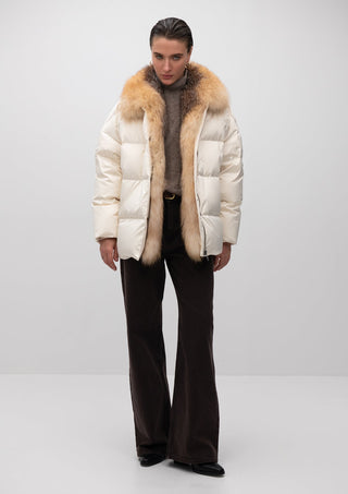 Macaire Genuine Silver Fox Fur Down Fill Coat - By Baano