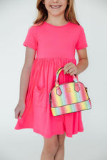 Neon Rainbow Glitter Girl's Crossbody Purse