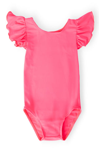 Neon Pink S/S Flutter Sleeve Leotard - By Baano