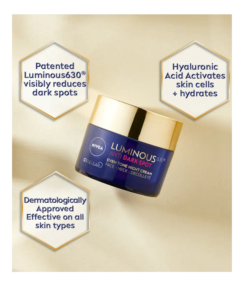 Nivea Luminous 630 Anti Dark Spot Night Cream  50ml / 1.7 fl oz - 2 Pack Chivela
