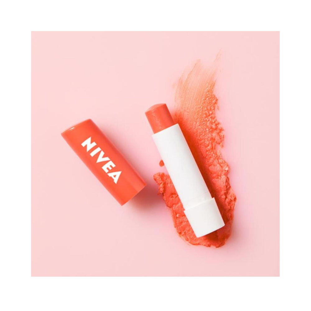 Nivea Peach Flavored Lip Balm and Gloss 24 Hour Moisturizing, Nourishing 4.8 gr - By Baano
