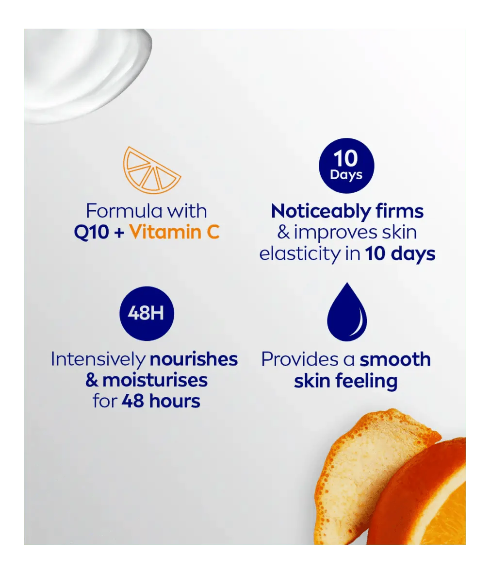 Nivea Q10 + Vitamin C Firming Body Lotion for Dry Skin 400ml / 13.5 fl oz - 3 Pack - By Baano
