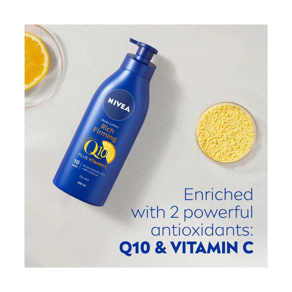 Nivea Q10 + Vitamin C Firming Body Lotion for Dry Skin 400ml / 13.5 fl oz - 2 Pack - By Baano